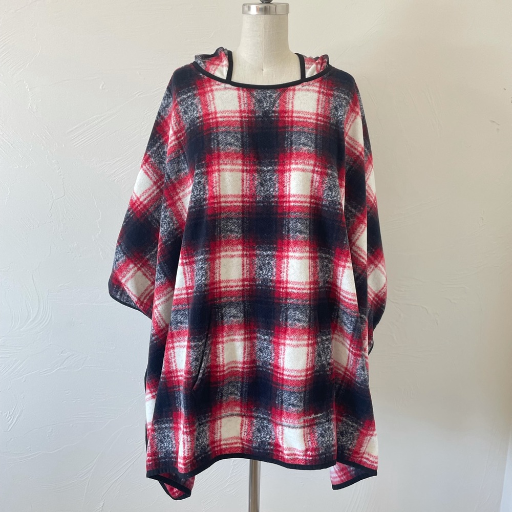 Eddie Bauer Hooded Plaid Fleece Poncho